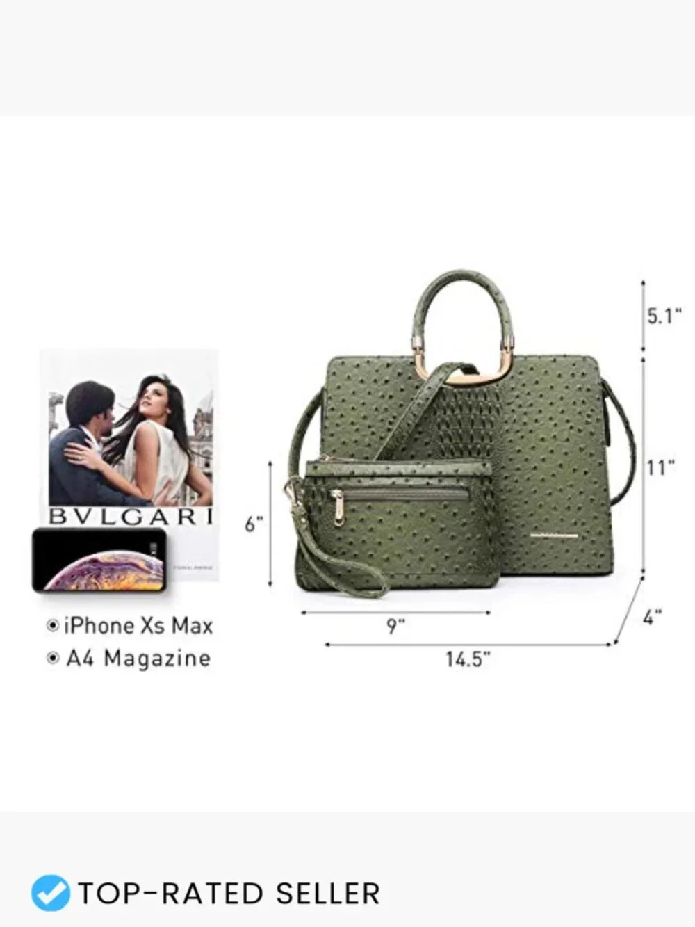 Satchel Purse with Matching Wallet Vegan Leather Work Bag Gold Hardware